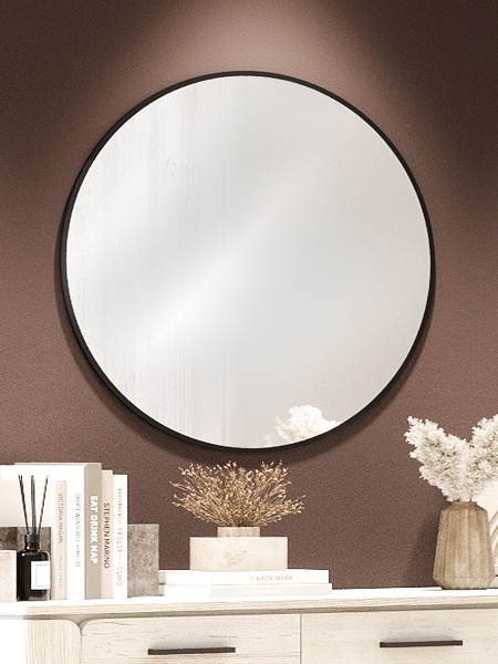 Зеркало навесное Z-15 D70 см c черной рамкой