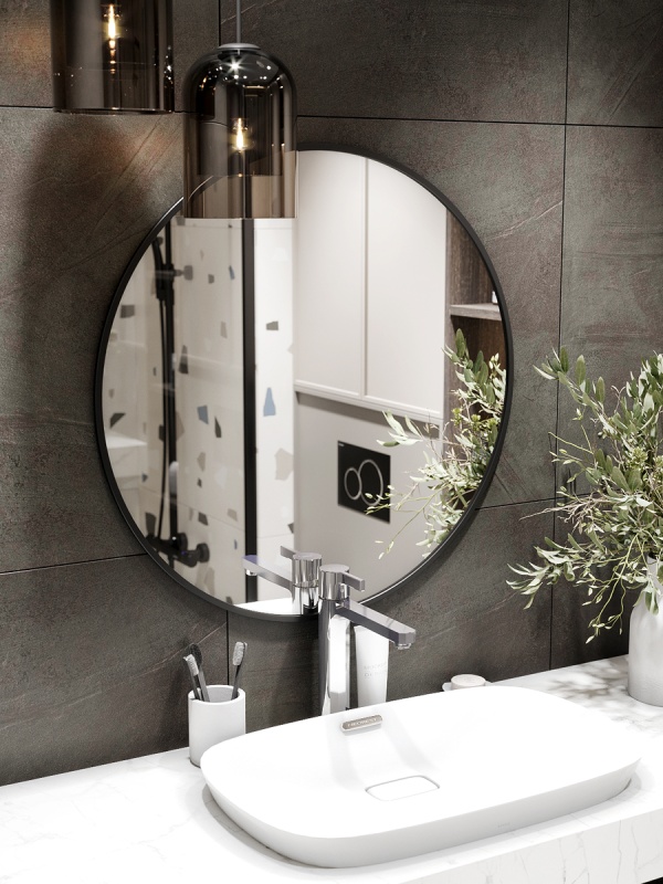 Зеркало навесное Z-15 D70 см c черной рамкой